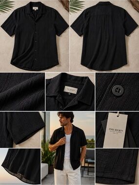 Civil Society Black Textured Camp Shirt XL Short Sleeve Button Up NWT Resort